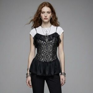 Vintage Cami Black Sheer Lace Dark Romantic Whimsigoth Coquette Top JC Penney